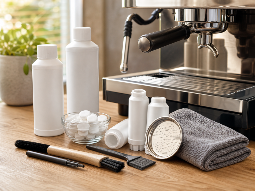 Coffee equipment cleaning and maintenance supplies